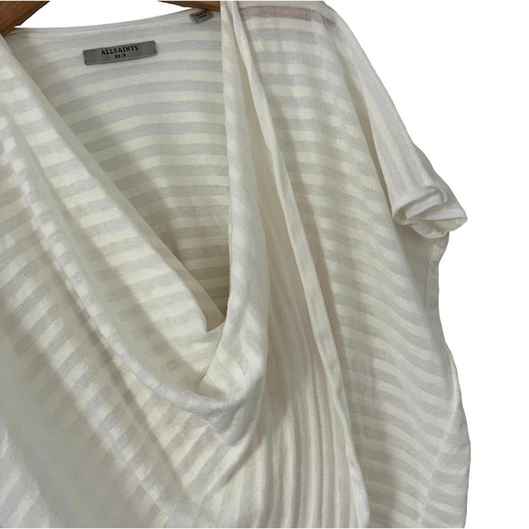 All Saints White Drape Front Blouse Tonal Stripe Size XS EUC - Picture 8 of 9